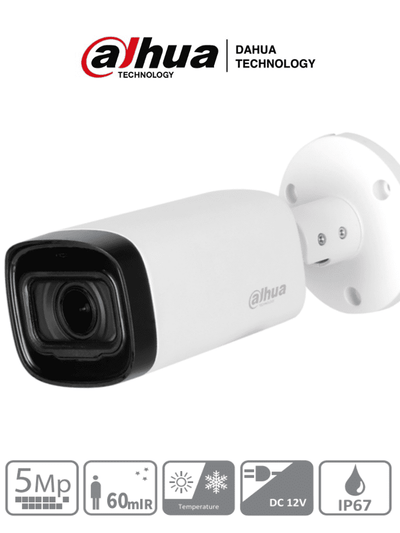 DAHUA HAC-HFW1500R-Z-IRE6 - Camara Bullet de 5 Megapixeles/ Lente Motorizado de 2.7 a 12 mm/ IR de 60 Mts/ Metálica/ IP67/