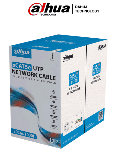 DAHUA DH-PFM920I-5EUN - Bobina de cable UTP blanco, 100% cobre, categoría 5e, 305 metros. Ideal para video y redes, cumple con CPR Eca y es compatible con alimentación PoE para un rendimiento óptimo.