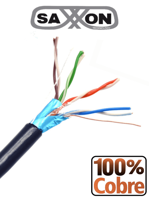 SAXXON OFTPCAT5ECOPE150N - Bobina de Cable FTP Cat5e 100% Cobre/ 150 Metros/ Blindado/ Color Negro/ Uso Exterior/ Ideal para Cableado de Redes de Datos y Video/ Cert ISO9001/ UL / RoSH