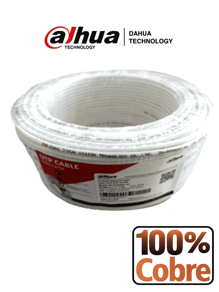 DAHUA PFM920I-5EUN-C-V2-100 - Bobina de 100 Mts de Cable UTP Cat5e/ 100% Cobre/ Color Blanco/ Ideal para Video y Redes