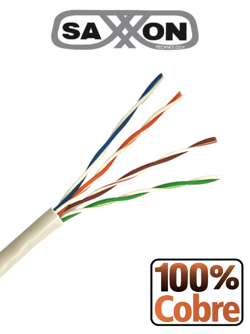 SAXXON OUTP5ECOP100BC - Bobina de Cable UTP Cat5e 100% Cobre/ 100 Metros/ Color Blanco/ Uso Interior/ 4 Pares/ Soporta Pruebas de Rendimiento/ Ideal para Cableado de Redes y Video