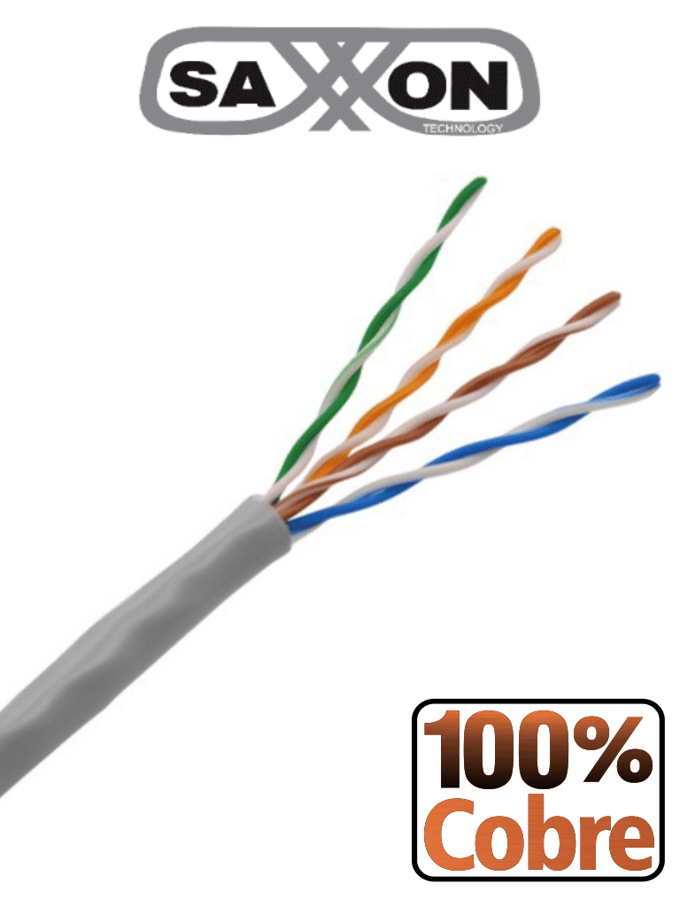SAXXON OUTPCAT5E100M - Bobina de Cable UTP Cat5e 100% Cobre/ 100 Metros/ Color Gris/ Uso Interior/ 4 Pares/ Soporta Pruebas de Rendimiento/ Ideal para Cableado de Redes y Video