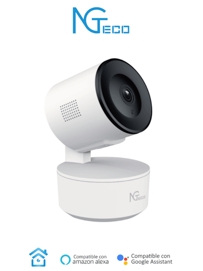 NGTECO NGC2301 - Cámara PT WiFi / 1080p / Distancia IR 5 metros / Detección de movimiento / Movimiento 355° horizontal, 80° vertical / Almacenamiento Local y en la Nube / Control Remoto / Audio Bi-direccional / Funciona con Alexa