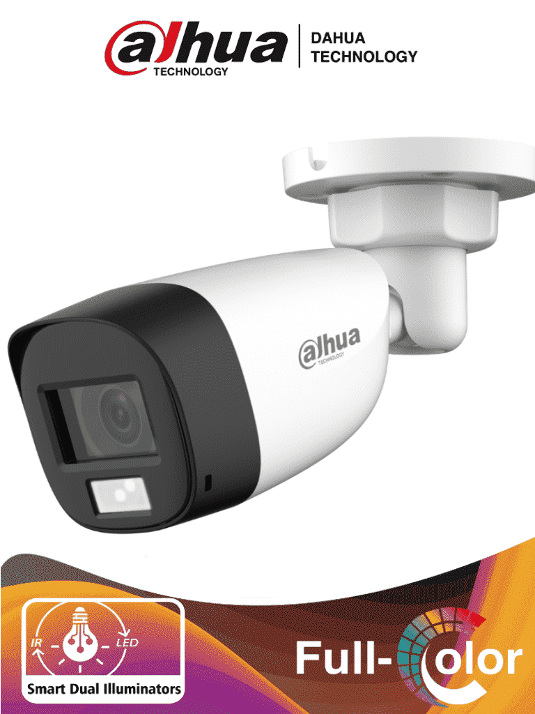 DAHUA HAC-HFW1200CLN-IL-A - Camara Bullet de 2 Megapixeles/Iluminación Dual Inteligente+FullColor/ Lente de 2.8mm/102 Grados de Apertura/ 20 Metros de IR y Luz Visible/ Micrófono Integrado/IP67/