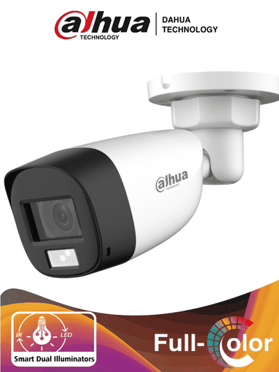 DAHUA HAC-HFW1200CLN-IL-A - Camara Bullet de 2 Megapixeles/Iluminación Dual Inteligente+FullColor/ Lente de 2.8mm/102 Grados de Apertura/ 20 Metros de IR y Luz Visible/ Micrófono Integrado/IP67/
