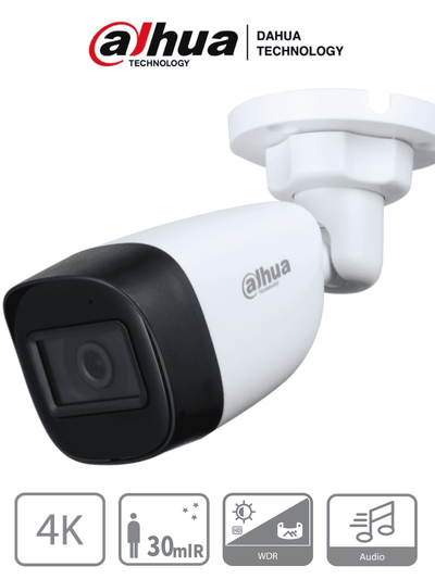 DAHUA HAC-HFW1801CN-A-0280B-S2 - Cámara Bullet 4k con Micrófono Integrado/ 8 Megapixeles/ Lente de 2.8 mm/ 106 Grados de Apertura/ 30 Metros de IR/ WDR Real de 120 dB/