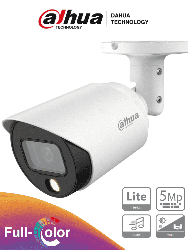 DAHUA HAC-HFW1509T-A-LED - Cámara Bullet Full Color de 5 Megapixeles/ Lente de 3.6 mm/ Micrófono Integrado/ Leds para 20 Metros/ Metalica/ WDR de 120 dB/ IP67/ #PromoFullColor #1CM #BF5