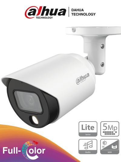 DAHUA HAC-HFW1509T-A-LED - Cámara Bullet Full Color de 5 Megapixeles/ Lente de 3.6 mm/ Micrófono Integrado/ Leds para 20 Metros/ Metalica/ WDR de 120 dB/ IP67/ #PromoFullColor #1CM #BF5