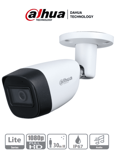 DAHUA HAC-HFW1200CMN-A- Camara Bullet 1080p/ Lente de 2.8 mm/ Microfono Integrado/ 101 Grados de Apertura/ Metalica/ IR de 30 Mts/ IP67/