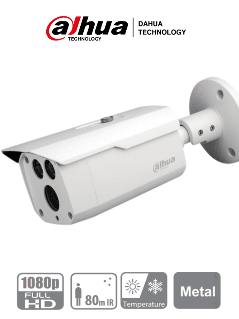 DAHUA HAC-HFW1200D-036- Camara Bullet HDCVI 1080p/ Lente 3.6 mm/ 87.5 Grados de Apertura/ Smart IR 80 Mts/ IP67/ Metálica/