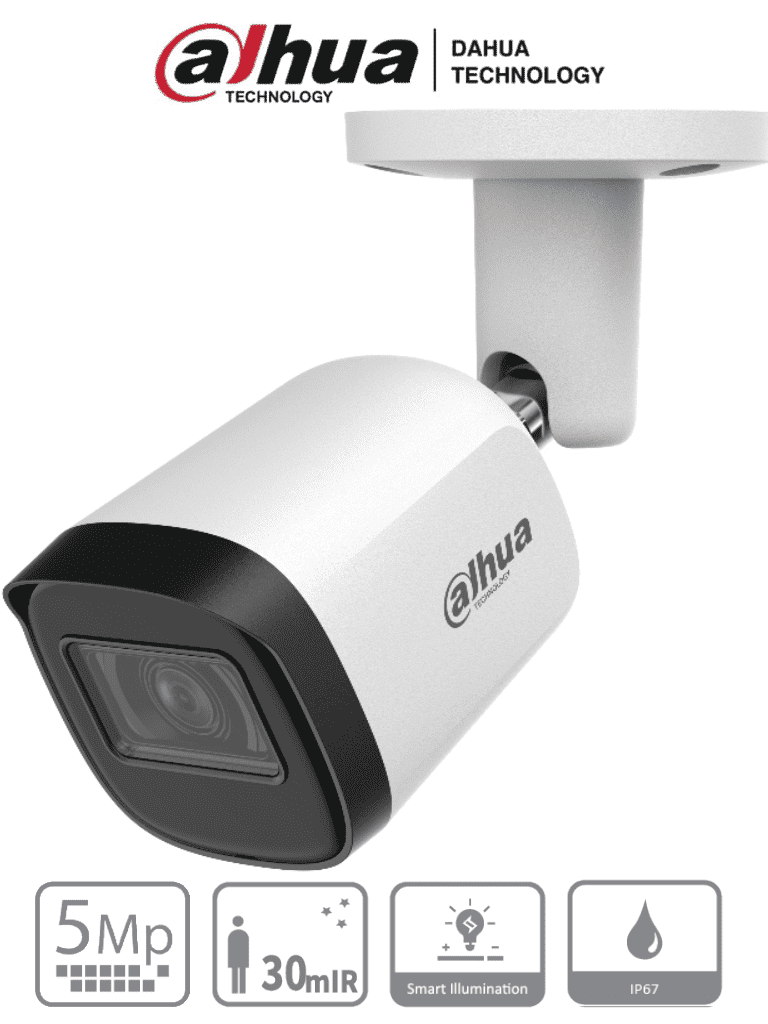 DAHUA HAC-B2A51N-U-28-S2 - Camara Bullet de 5 Megapixeles/ Lente de 2.8mm/ Angulo de visión 106 grados/ IR de 30 Mts/ IP67/ Metalica/