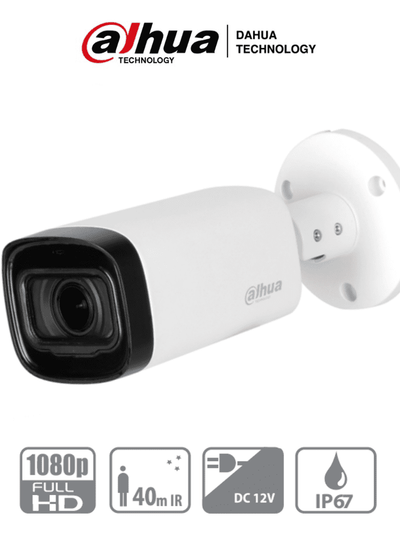 DAHUA HAC-B4A21-VF - Camara Bullet Varifocal de 2 Megapixeles/ Lente de 2.7 a 12mm/ Angulo Ajustable de 102 a 32 Grados/ IR de 40 Mts/ DWDR/ IP67/ Menu OSD/