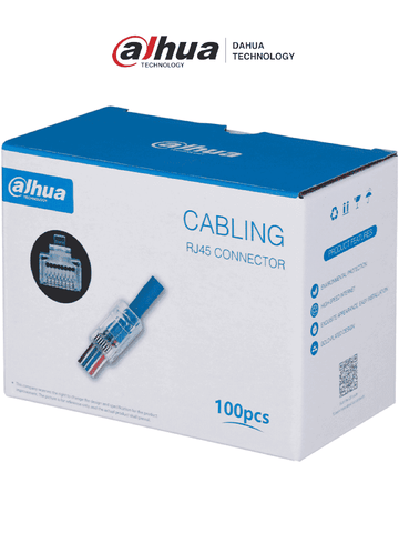 DAHUA PFM976-531-PT - Caja con 100 Plugs Pass through RJ45 Cat5e/ Chapado de Oro de 15 U"/ Clasificación de Resistencia al Fuego UL94V-2