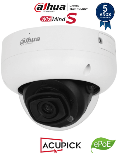 DAHUA IPC-HDBW5241R-ASE-S3 - Cámara IP Domo 2MP Antivandálica/ WizMind/ Lente 2.8 mm/ 106° Apertura/ IR 50m/ E&S Alarma y Audio/ ePoE/ WDR/ IP67/ IK10/ Micrófono integrado/ Ranura MicroSD/ Conteo de Personas