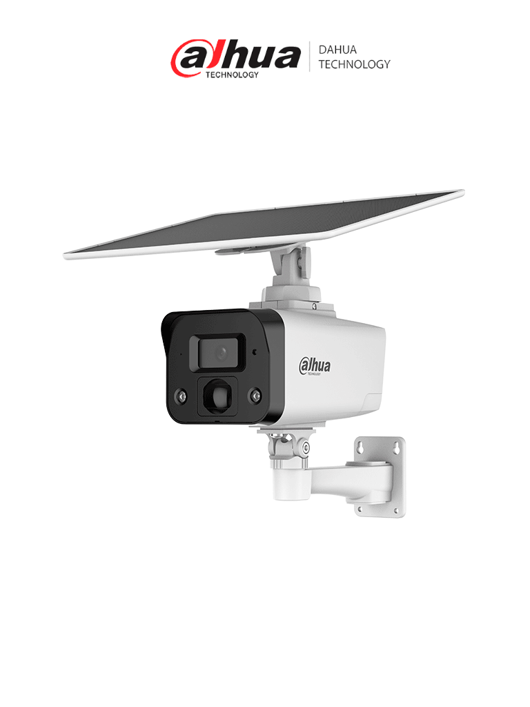 DAHUA IPC-HFW2441DG-4G-SP-B Cámara IP bullet 4G 4MP/panel solar/Batería/ SMD/ Sirena y luz de disuasión activa/Audio bidireccional/ Iluminador dual inteligente/IR 50 m/ luz cálida 30m/ Modo AOV (vídeo siempre activo)/Ranura para Micro SD/IP67