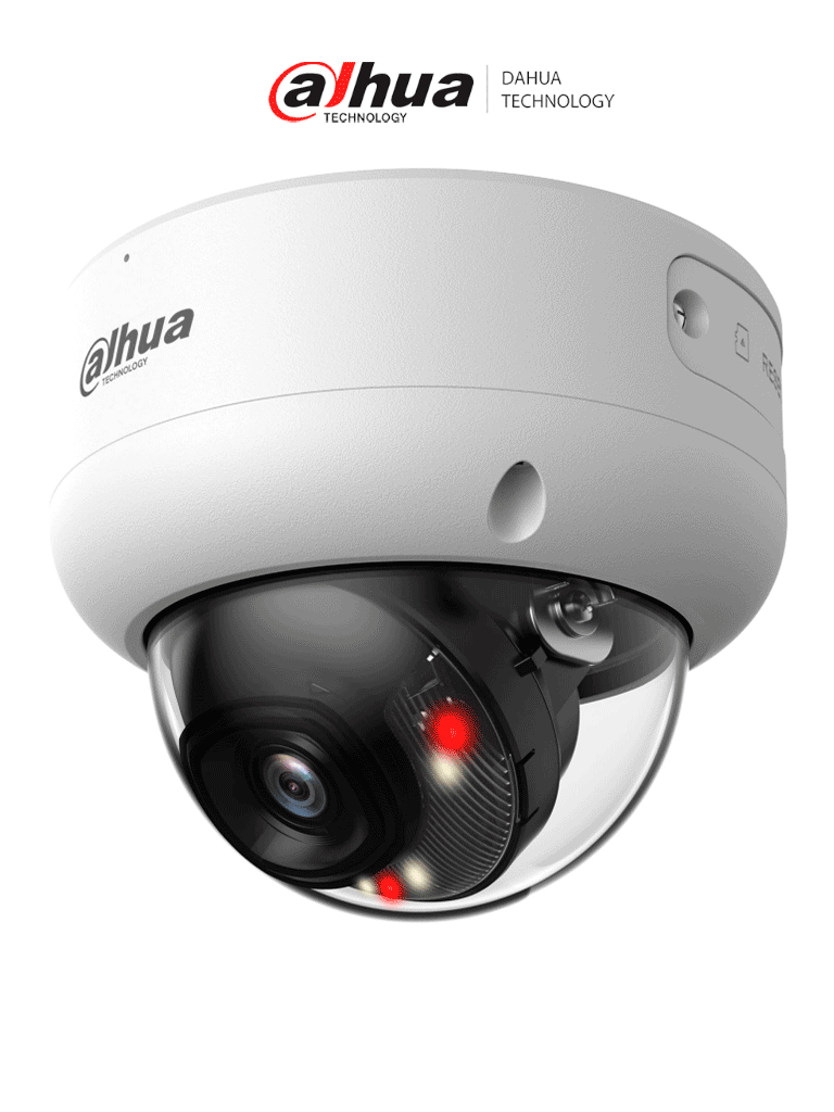 DAHUA DH-IPC-HDBW3449E-AS-IL - Cámara IP Domo Antivandálica de 4 Megapíxeles con Iluminador dual/ WizSense/ Lente de 2.8 mm/ 107 Grados de Apertura/ IR de 50 Metros/ SMD 4.0/ AI SSA/ 1 E&S de Alarma y Audio/ Ranura para MicroSD/ IP67/ IK10/ PoE