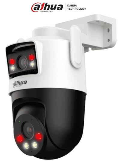 DAHUA IPC-WPT1339DD-SW-3E2-PV -Cámara IP PT Wifi Dual de 6 MP/ Dos lentes de 3 MP cada uno (fijo y PT), Iluminador Dual Inteligente, IR 50m, Microfono y Altavoz Integrados, IA, Autotracking, Disuasión activa, Ranura MicroSD, IP66