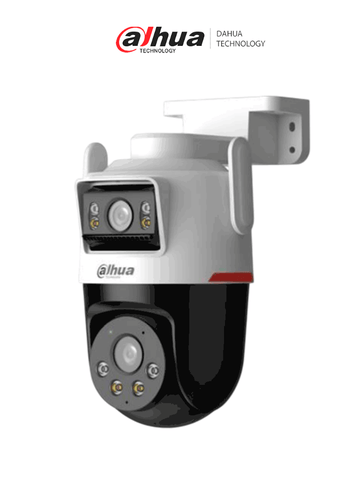 Dahua DH-IPC-PTS2349B3-SW-E2-PV-Cámara IP PT Wifi Dual de 6 MP,2 Lentes de 3MP(Fijo y PT),WizColor/ Detección inteligente de doble canal/Luz cálida de 40m, Microfono y Altavoz Integrados/IA/Autotracking/Disuación activa/Ranura MicroSD/IP66