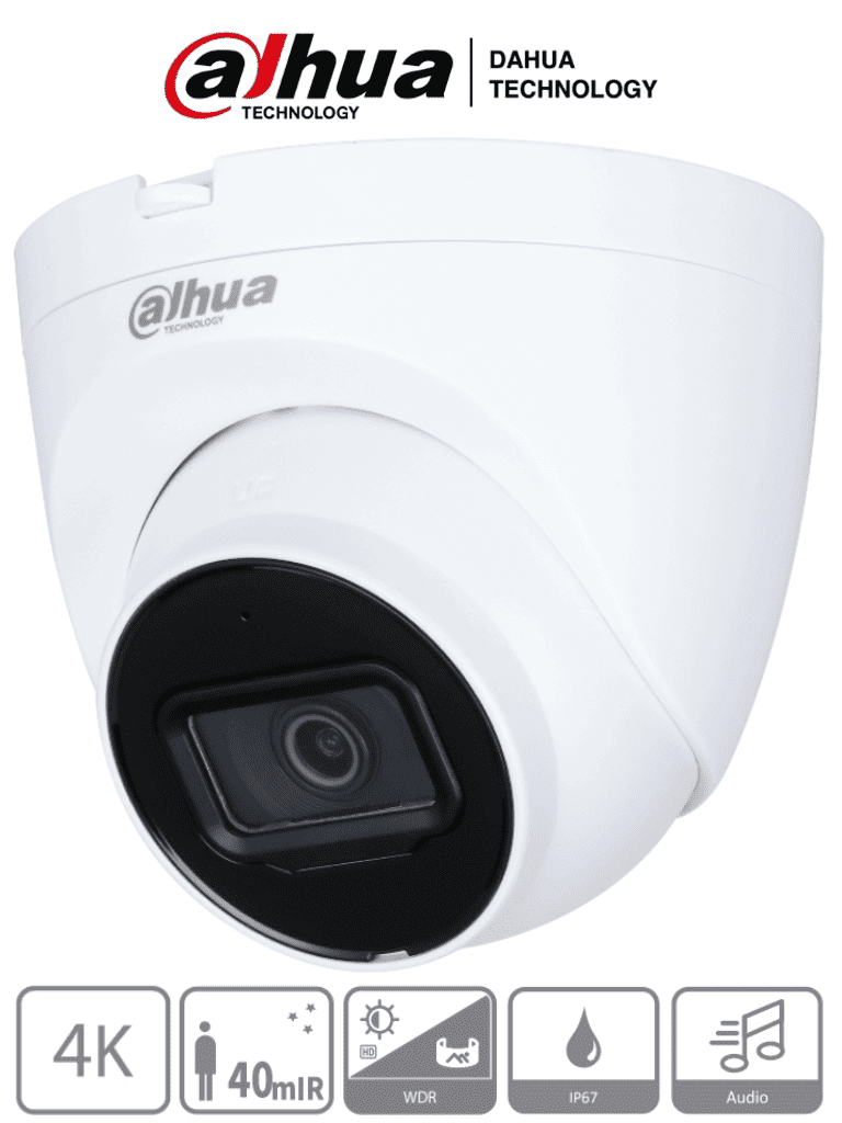 DAHUA HAC-HDW1801TQN-A - Camara Domo 4k/ 8 Megapixeles con Microfono Integrado/ Lente de 2.8mm/ 106 Grados de Apertura/ IR de 40 Metros/ Super Adapt/ Instalación Rapida/ WDR Real de 120 dB/ IP67/