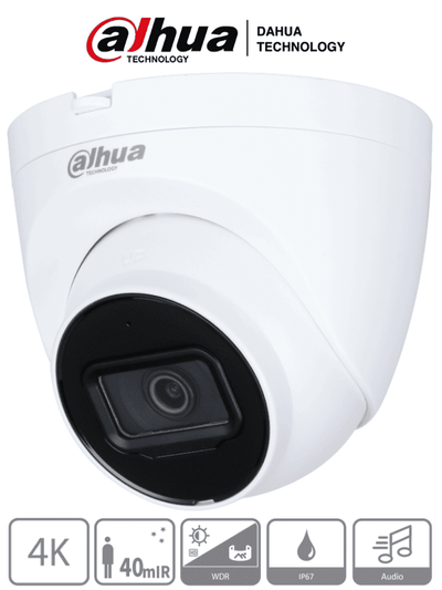 DAHUA HAC-HDW1801TQN-A - Camara Domo 4k/ 8 Megapixeles con Microfono Integrado/ Lente de 2.8mm/ 106 Grados de Apertura/ IR de 40 Metros/ Super Adapt/ Instalación Rapida/ WDR Real de 120 dB/ IP67/