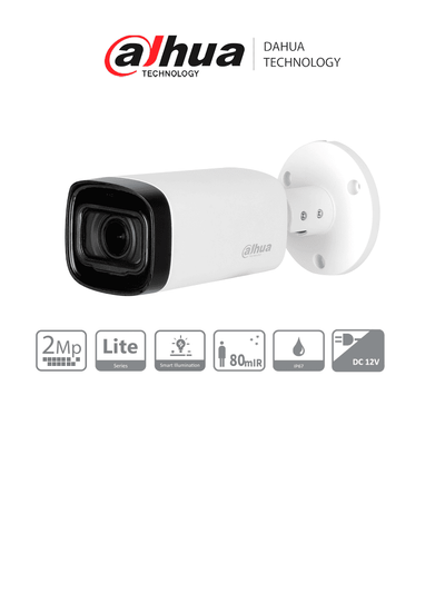 DAHUA HAC-HFW1200RN-Z-2712-S6 - Camara Bullet de 2 Megapixeles/ 1080p/ Lente Motorizado de 2.7 a 12 mm/ Super Adapt/ IR de 80 Metros/ Metalica/ IP67/