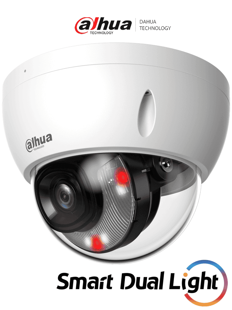 DAHUA IPC-HDBW2449E-S-IL- Camara IP Domo Antivandalica de 4 MP/ WizSense/ Iluminadores Duales Inteligentes/ Lente de 2.8mm/ 101 Grados de Apertura/ 30 Metros de Luz IR y Luz Visible/ WDR Real/ SMD Plus/ Ranura para Micro SD/ PoE/ IP67