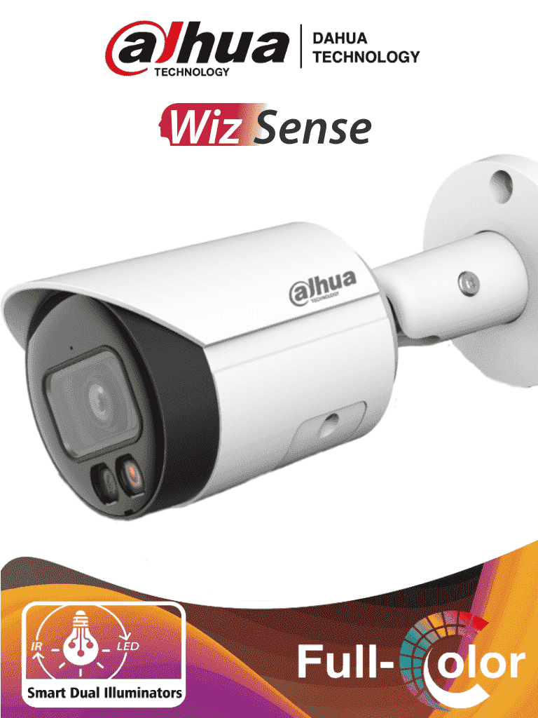 DAHUA IPC-HFW2249S-S-IL - Camara Bullet IP 2 Megapixeles/ Iluminador Dual Inteligente+Full Color/ WizSense/ Lente de 2.8mm/ 107 Grados/ Microfono Integrado/ 30 Mts de IR y Luz Visible/ Metalica/ Ranura MicroSD/ WDR 120dB/ SMD Plus/ PoE