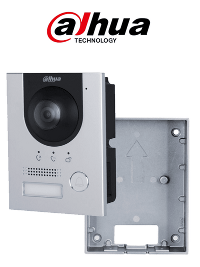 DAHUA Paquete de Frente de calle DHI-VTO2201F-P-S2 IP 2MP/ IK 07/ IP 65/ Control de Cerradura/ Aluminio/ Compatible con App DMSS/ Apertura remota/ Alimentación a 12V+ Caja de insatalación en muro VTM115 de video portero DAHUA