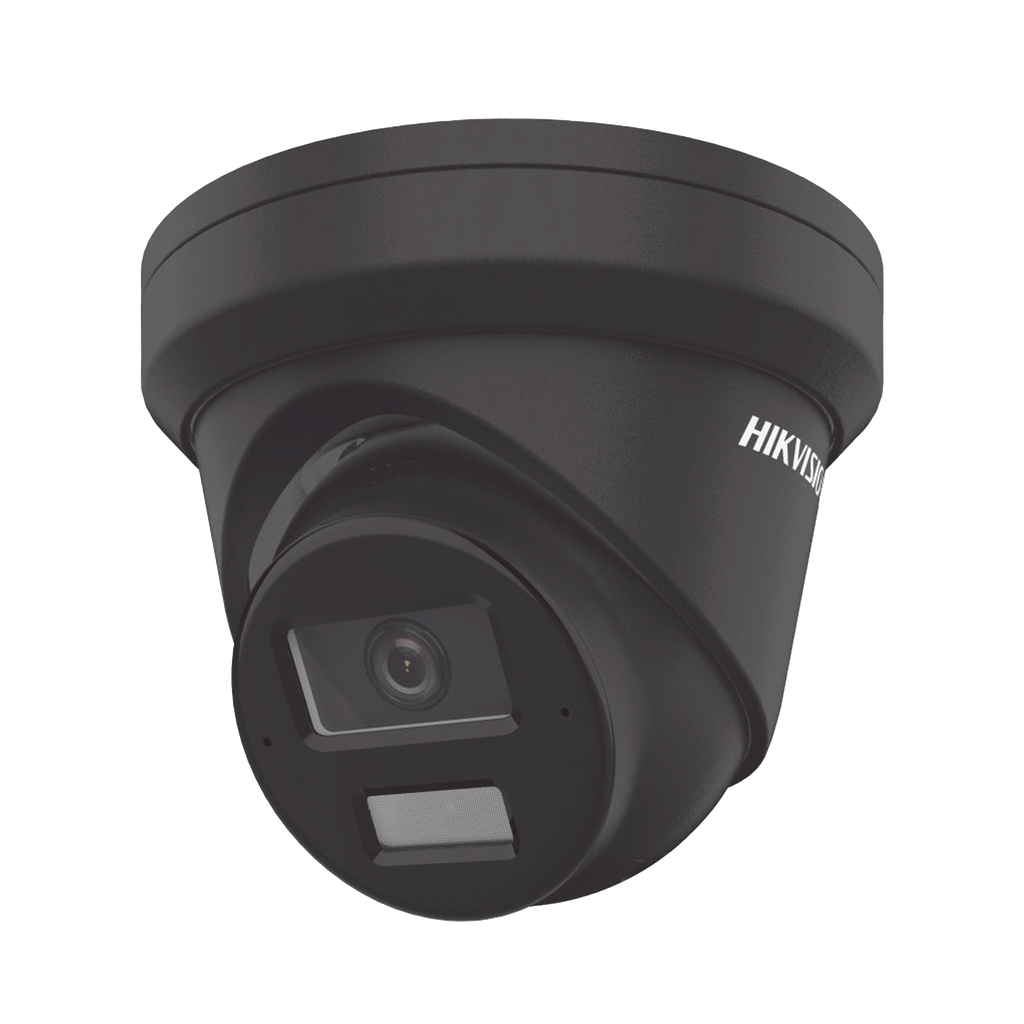 [Dual Light + 2 Micrófonos de Doble Matriz] Turret IP 4 Megapixel / Color Negro / Lente 2.8 mm / 30 mts Luz Blanca + 30 mts IR / ACUSENSE / Exterior IP67 / WDR 120 dB / PoE / ONVIF / Micro SD / Metal / ACUSEARCH