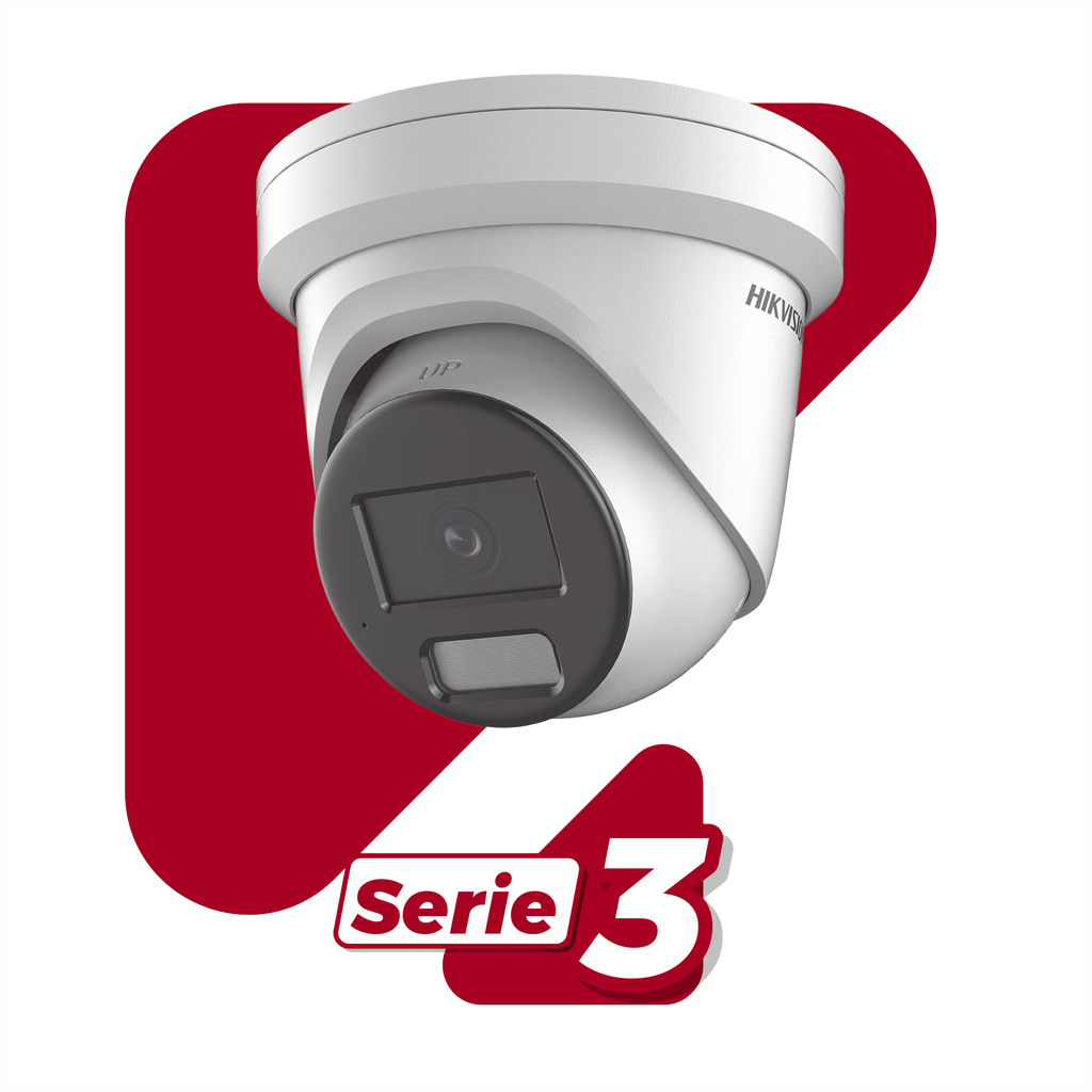 Turret IP 8 Megapixel (4K) / Lente 2.8 mm / Dual Light (40 mts IR + 40 mts Luz Blanca) / DARKFIGHTER S / Exterior IP67 / Microfono Integrado / WDR 130 dB / 4 Analíticos: AcuSense, Deteccion Facial, Conteo de Personas por Cruce y Zona
