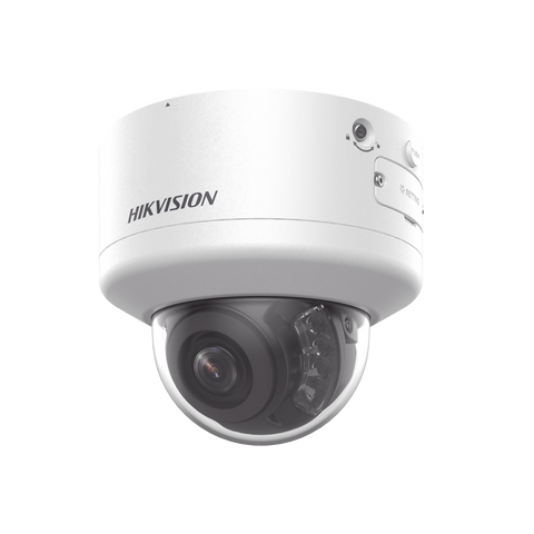 Domo IP 4 Megapixel / Lente Mot. 2.7 a 13.5 mm / Dual Light (40 mts IR + 40 mts Luz Blanca / Exterior IP66 / IK10 / Audio y Alarma I/O / PoE+ / ONVIF / Micro SD / 4 Analíticos: AcuSense, Deteccion Facial, Conteo de Personas por Cruce y Zona
