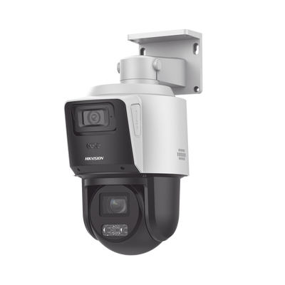 [TandemVu] PTZ IP 4 Megapixel con Cámara Panorámica 4 Megapixel / 4X Zoom / Dual Light (40 mts IR + 30 mts Luz Blanca) / ACUSENSE / IP66 / PoE+ / DARKFIGHTER / Micro SD / Incluye Base para Techo o Pared