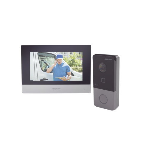 Kit de Videoportero IP Poe Estandar con llamada a App de Smartphone (HikConnect) / Apertura con tarjeta MIFARE / Frente de calle IP65 / Soporta 1 Departamento