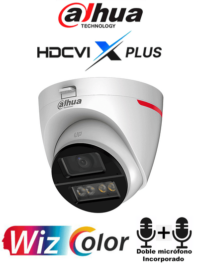 DAHUA DH-HAC-HDW1549XN-A-PRO -Cámara Domo 5MP WizColor/Imagen 24 Horas a Color/Corrección de Imagen Mediante IA/ Iluminador Int con Luz Calida/ Hasta 50m Ilumin/ Doble Mic Incorp/Lente de 2.8mm Visión de Hasta 101°/WDR Real/ Policarbonato+Metal