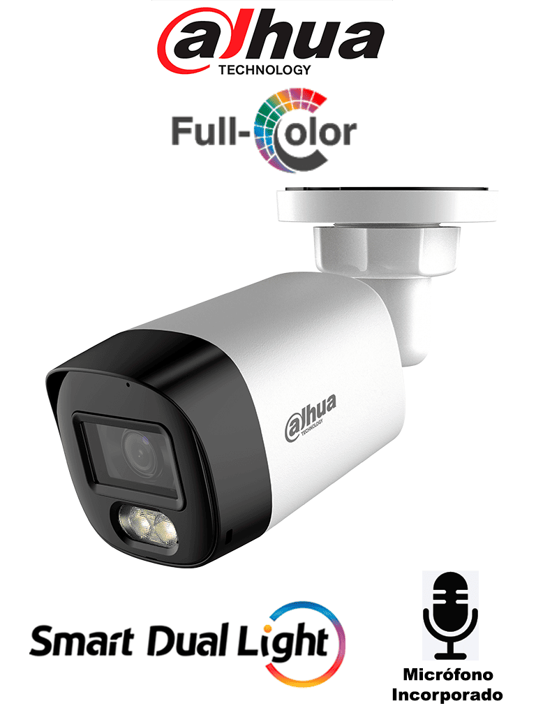 DAHUA DH-HAC-HFW1500RLN-IL-A-S3-DIP - Camara Bullet de 5 Megapixeles/ Iluminación Dual Inteligente + FullColor/ Lente de 2.8mm/ 106 Grados de Apertura/ 20 Metros de IR y Luz Visible/ Micrófono Integrado/ IP67/