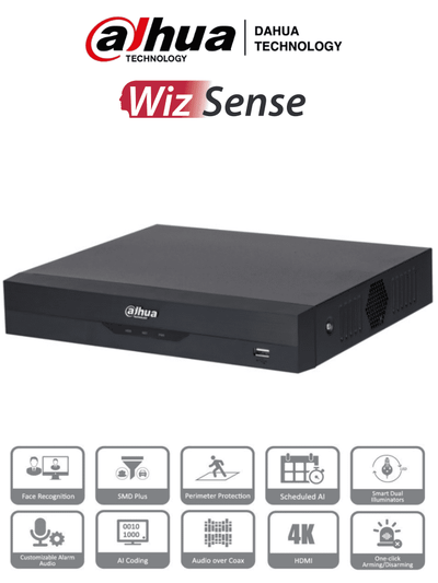 DH-XVR5104HS-4KL-I3 - DVR 4k de 4 Canales y 4 IP o hasta 8 IP. Equipado con WizSense, codificación H.265+, un canal para reconocimiento facial, protección perimetral y SDM Plus. Bahía SATA para HDD de hasta 10TB