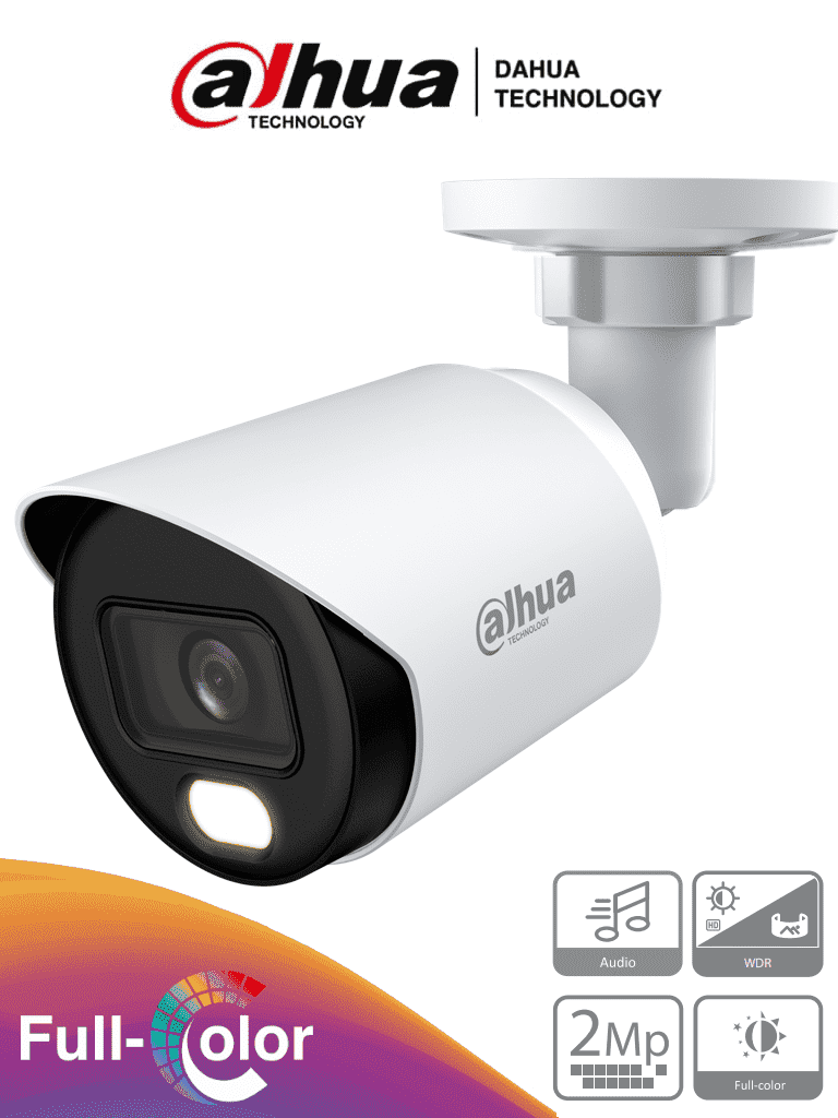 DAHUA DH-HAC-HFW1239TN-A-LED-0360B-S3 - Cámara Bullet Full Color de 2 Megapixeles 1080p, micrófono integrado, lente de 3.6mm, WDR 130dB, LEDs para 20m