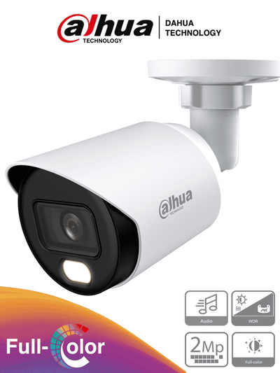 DAHUA DH-HAC-HFW1239TN-A-LED-0360B-S3 - Cámara Bullet Full Color de 2 Megapixeles 1080p, micrófono integrado, lente de 3.6mm, WDR 130dB, LEDs para 20m