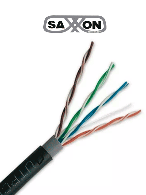 SAXXON OUTPCAT5ECOPEXT100 - Bobina de 100 Metros de Cable UTP Cat5e 100% Cobre/ Exterior con Doble Forro/ Color Negro/ Ideal para Cableado de Redes de Datos y Video