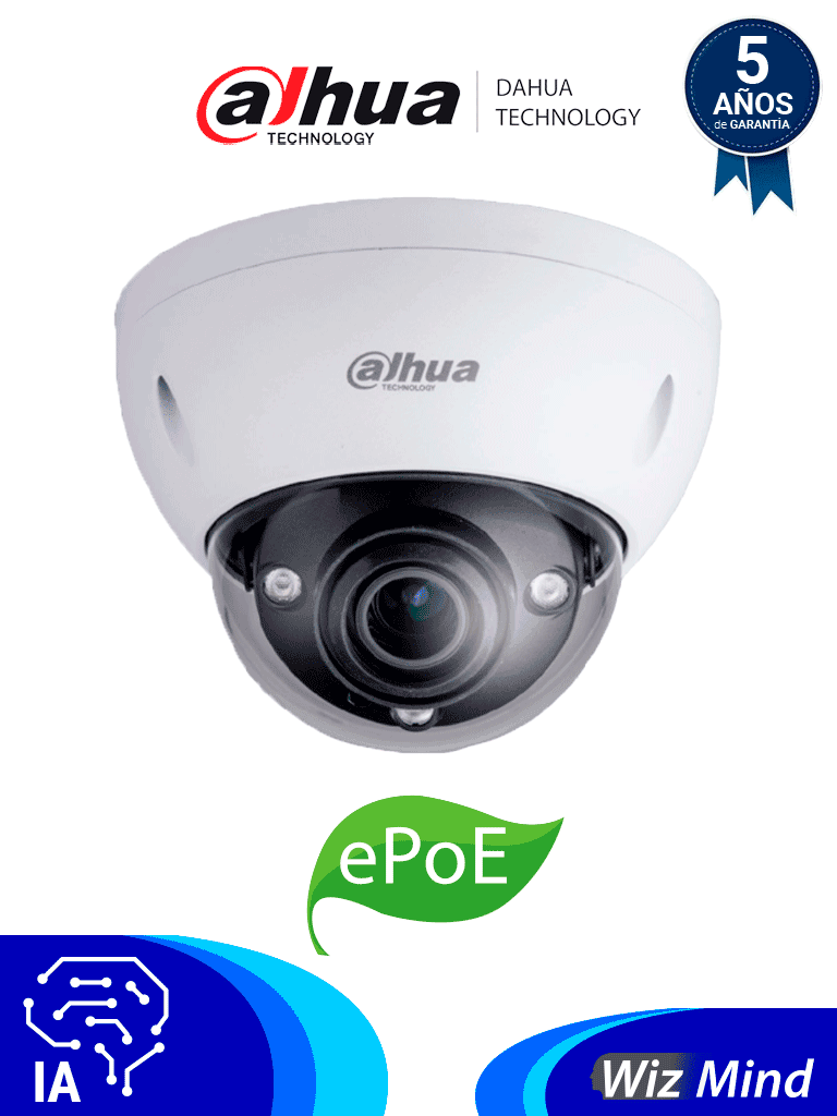 DAHUA IPC-HDBW5231EN-ZE-HDMI - Cámara IP Domo Antivandálica Resolución de 2 MP/ Lente Mot. 2.7 a 13.5mm/ ∢ 101°-31°/ IR 50 mts/ IA WizMind/ Det. Facial/ Prot. Perimetral/ Starlight/ ePoE/ WDR/ H.265/ IP67/ IK10/ E&S Alarma/ E&S Audio/ Salida