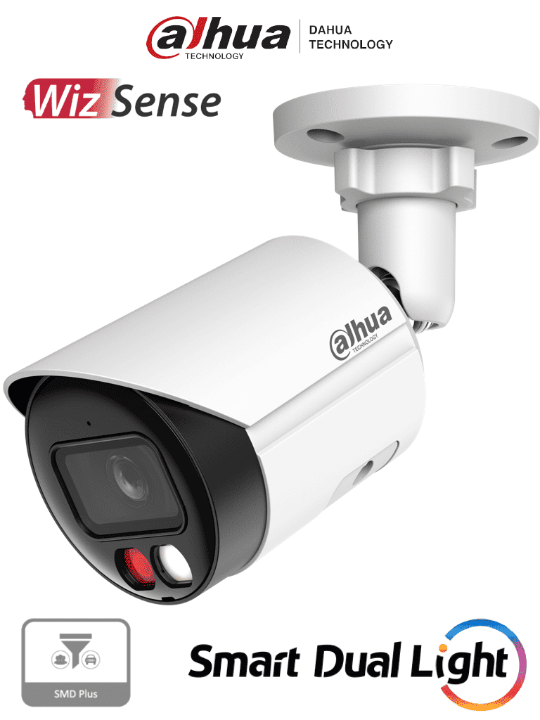DAHUA IPC-HFW2649SP-S-IL - Cámara IP Bullet de 6 megapíxeles/ Lente 2.8mm/ 112 grados de apertura/ WizSense/ 30 metros de IR y Luz visible/Micrófono integrado/ IP67/ PoE/ Ranura Micro SD/ Protección perimetral