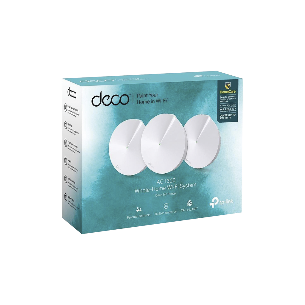 KIT de sistema inalámbrico Deco M5 mesh para hogar, doble banda AC, doble puerto Gigabit, 4 antenas internas con seguridad de HomeCare gratuito por 3 años