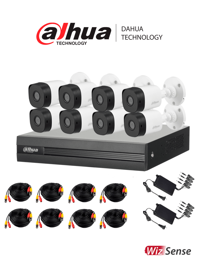 KITXVR1B08- I+8-B1A21- Kit de 8 Canales 2 Megapixeles/ DVR Cooper-I WizSense/ Con IA/ H.265+/ 8 Camaras B1A21 1080p/ 8 Canales + 2 IP o Hasta 10 Canales IP/ 4 Canales SMD Plus/ Busqueda de Humanos y Vehiculos/ Accesorios Incluidos/